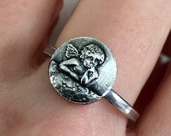 Sterling Silver Cherub Ring, Raphael Angel Ring, Sterling Angel Ring, Guardian Angel Ring, Cherubim Ring