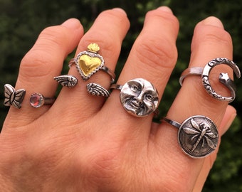 Sterling Silver Moon Face Ring,  Celestial Jewelry