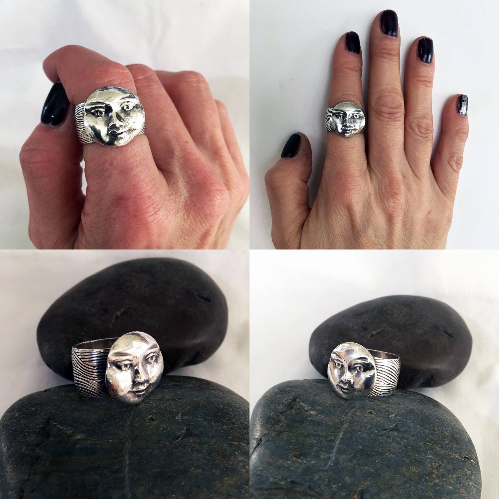 【HYERES LOR】23FW★ Champagne Full Moon Slim Silver Ring M Pure S999 Fine Silver 999 Band Men Lucky 14mm Dragon Phoenix