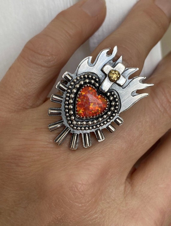 Fire opal cheap heart ring