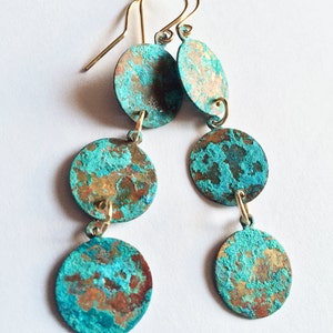 Patina Earrings/ Patina Drop Earrings/ Verdigris Patina Earrings/ Rustic Patina Earrings/ Boho Chic/ Long Patina Earrings/ Old World Beauty