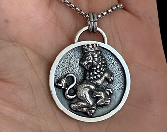 Lion of Judah Necklace, Silver Lion Necklace, Lion Charm Pendant, Silver Lion Charm, Lion of Judah Medal, Leo the Lion Charm
