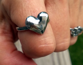 Silver Heart Ring/ Puffed Heart Ring/ Solid Heart Ring/ Big Heart Ring/ Antiqued Heart Ring/ Love Ring/ Heart Shaped Ring/ Statement Ring