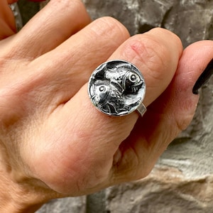 Koi Fish Ring, Koi Fishes Ring, Silver Koi Ring, Silver Fish Ring, Fish Ring, Pisces Ring, Yin and Yang Ring, Sterling Fish Ring, Boho Ring