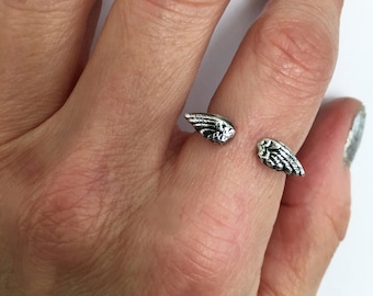Adjustable Angel Wings Ring, Open Wings Angel Ring, Adjustable wing ring, Sterling Silver Angel Wings Ring