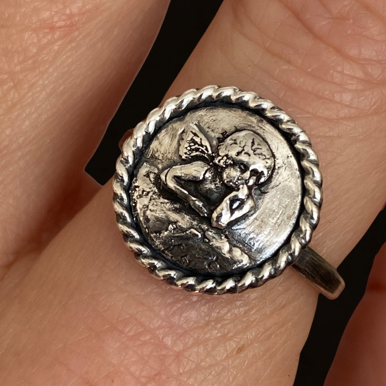 Sterling Silver Cherub Ring, Raphael Angel Ring, Sterling Angel Ring ...