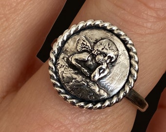 Sterling Silver Cherub Ring, Raphael Angel Ring, Sterling Angel Ring, Guardian Angel Ring, Cherubim Ring