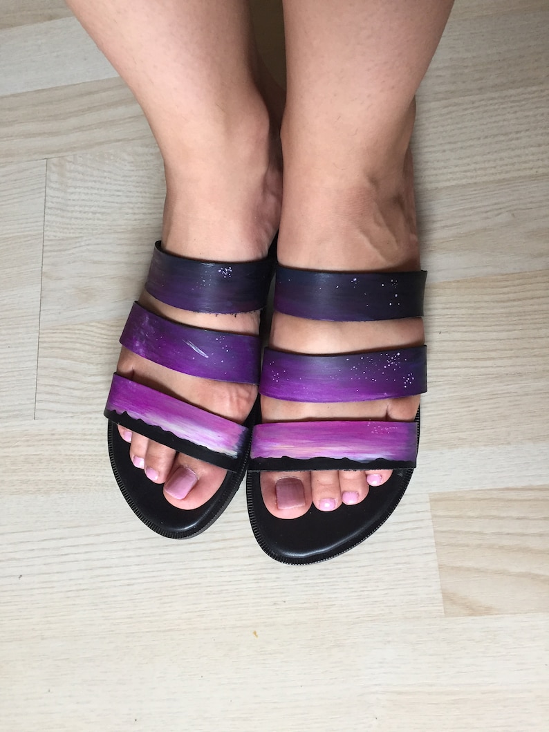Purple Sandals, Leather Sandals, Comfortable Sandals, Black Sandals