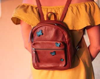 leather backpack, small backpack, brown backpack, unique backpack, practical backpack, cute backpack