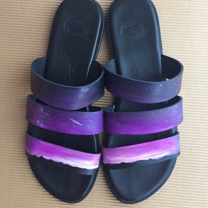 purple sandals, leather sandals, comfortable sandals, black sandals, strap sandals, unique sandals