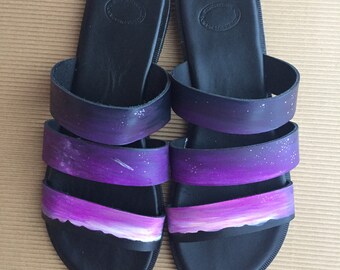 purple sandals, leather sandals, comfortable sandals, black sandals, strap sandals, unique sandals