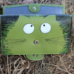 cartera de cuero, monedero de cuero, billetera pintada a mano, billetera única, billetera personalizada
