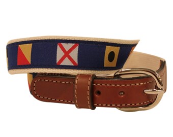 Fishing For a Preppy ribbon belt Fishing boat Web cotton belt with leather ends.