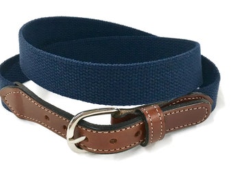 RedFish Belt or Sailboat on Navy Ribbon with Cotton//Leather Ends
