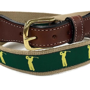 Golfer Ribbon  Men's Cotton Web Leather Belt