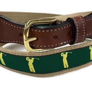 Golfer Ribbon  Men&#39;s Cotton Web Leather Belt