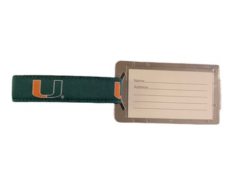 Etiqueta para equipaje de los Hurricanes de la Universidad de Miami / Etiqueta para maleta, mochila o bolsa de golf (estilo universitario)