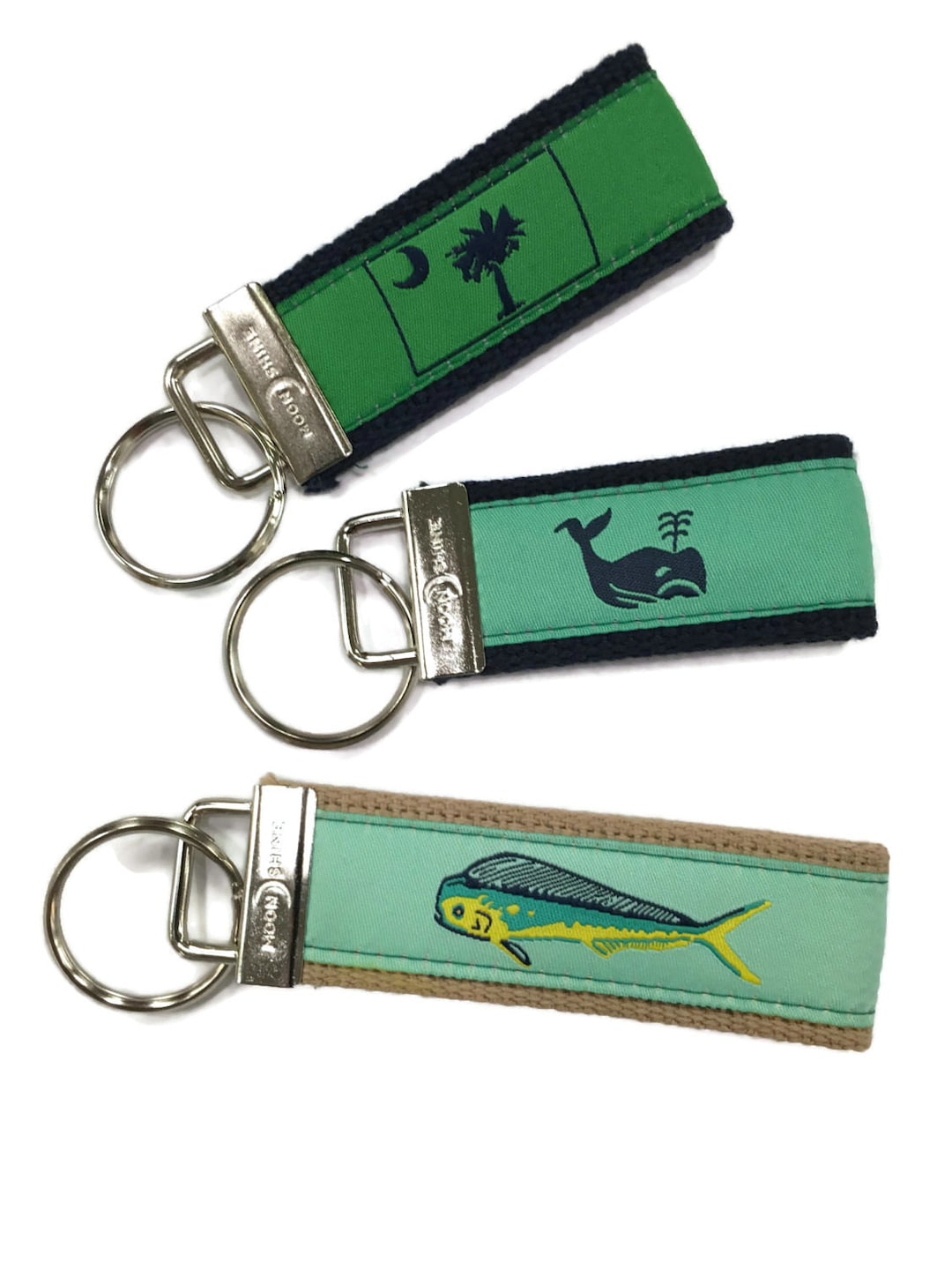 Web Key Chain Whale Palmetto Tree Fish Ribbon Keychain, Coastal Southern Key Fob ...