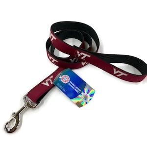 Virginia Tech Dog Leash. VT woven logo ribbon 6 foot leash. Licensed Virginia Tech products.