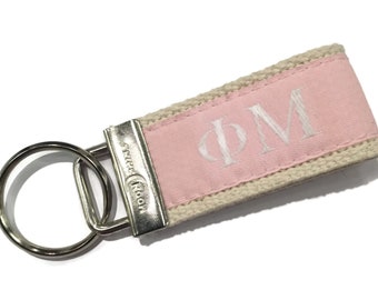 Phi Mu Sorority Keychain Key Fob | Woven Greek Letter Web Accessory Made in USA