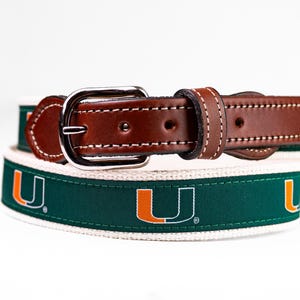 University of Miami Hurricanes Woven Ribbon Leather Belt | Men's Collegiate Fan Gear