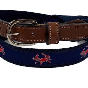 Red Crab ribbon Web  Leather Belt