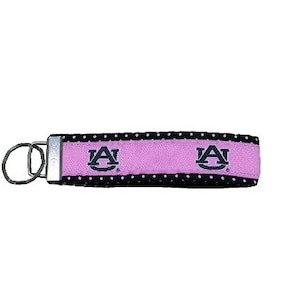 Auburn University Wrislet keychain with polka dot web. Licensed Auburn key chain
