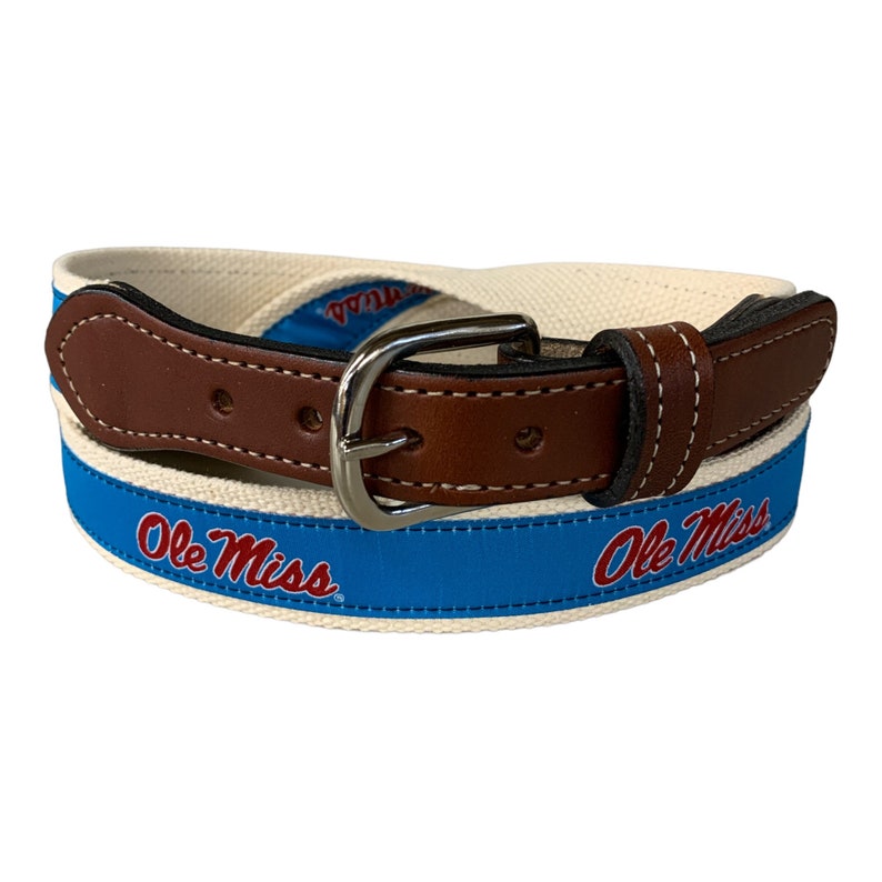 OLE MISS REBELS MEN'S COLLEGIATE BROWN LEATHER CONCHO BELT. main image 1