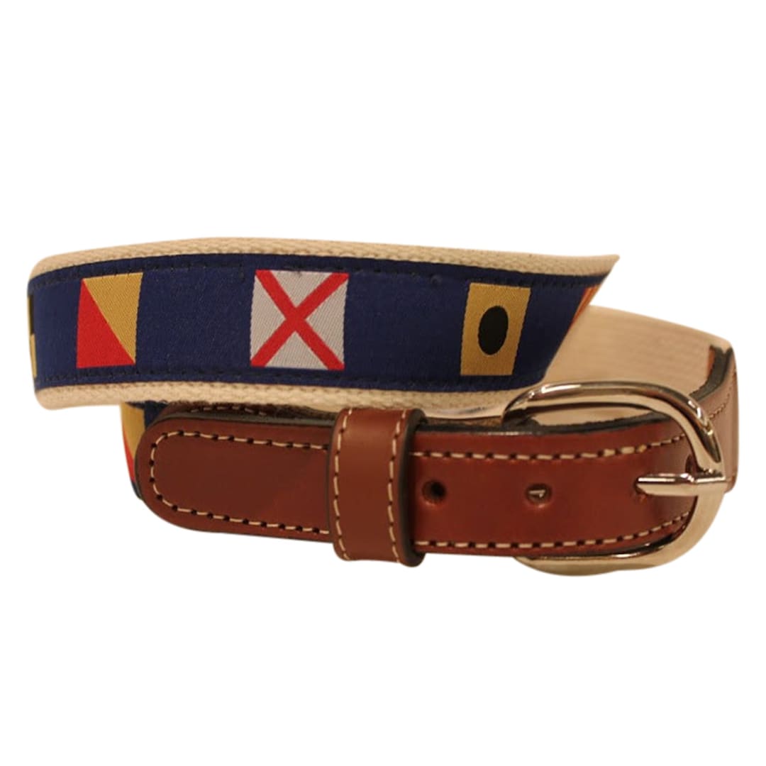 Coastal Nautical Flag Ribbon on Cotton  Leather Belt Etsy