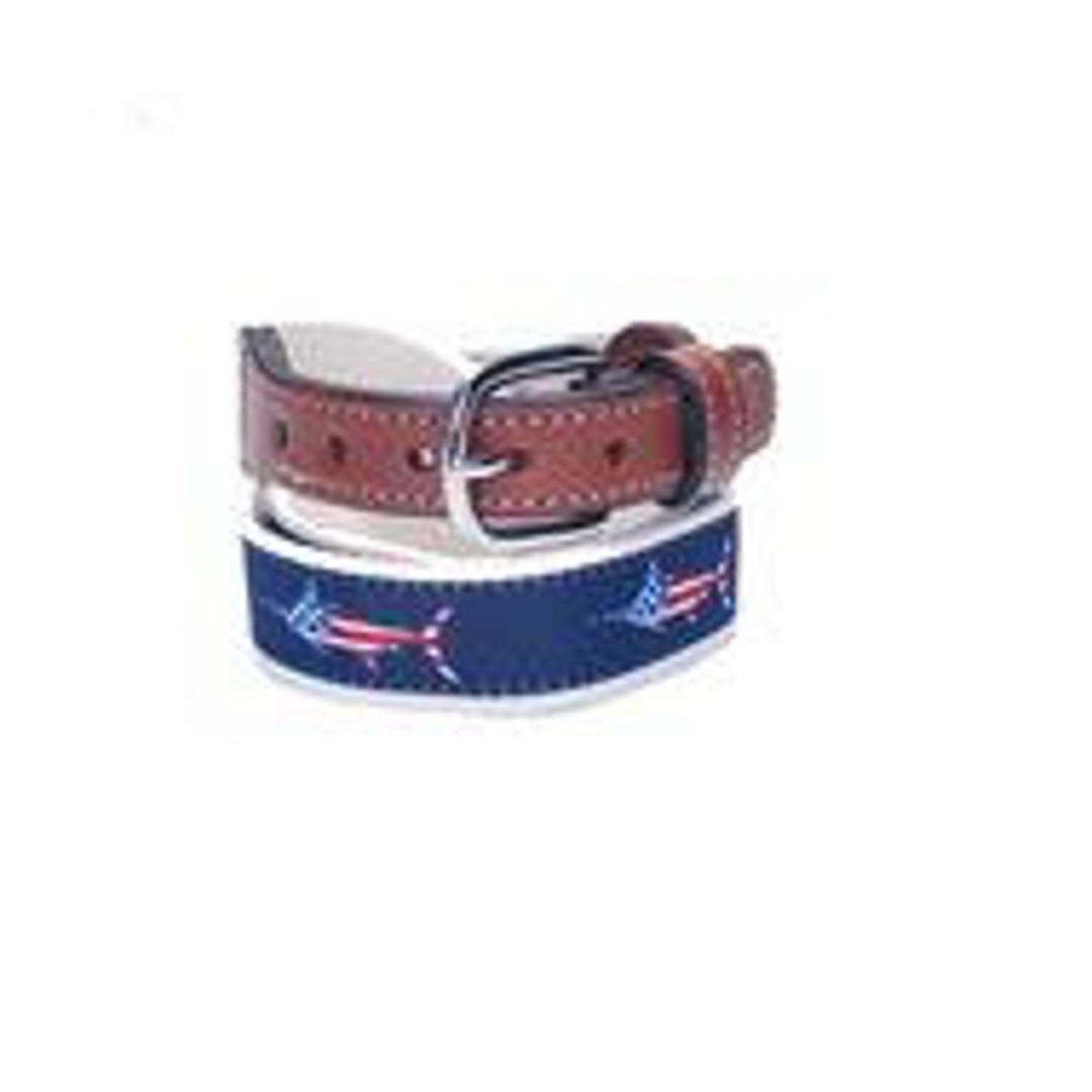 USA Marlin Fish Belt Cotton  Belt With Leather Ends/solid Brass