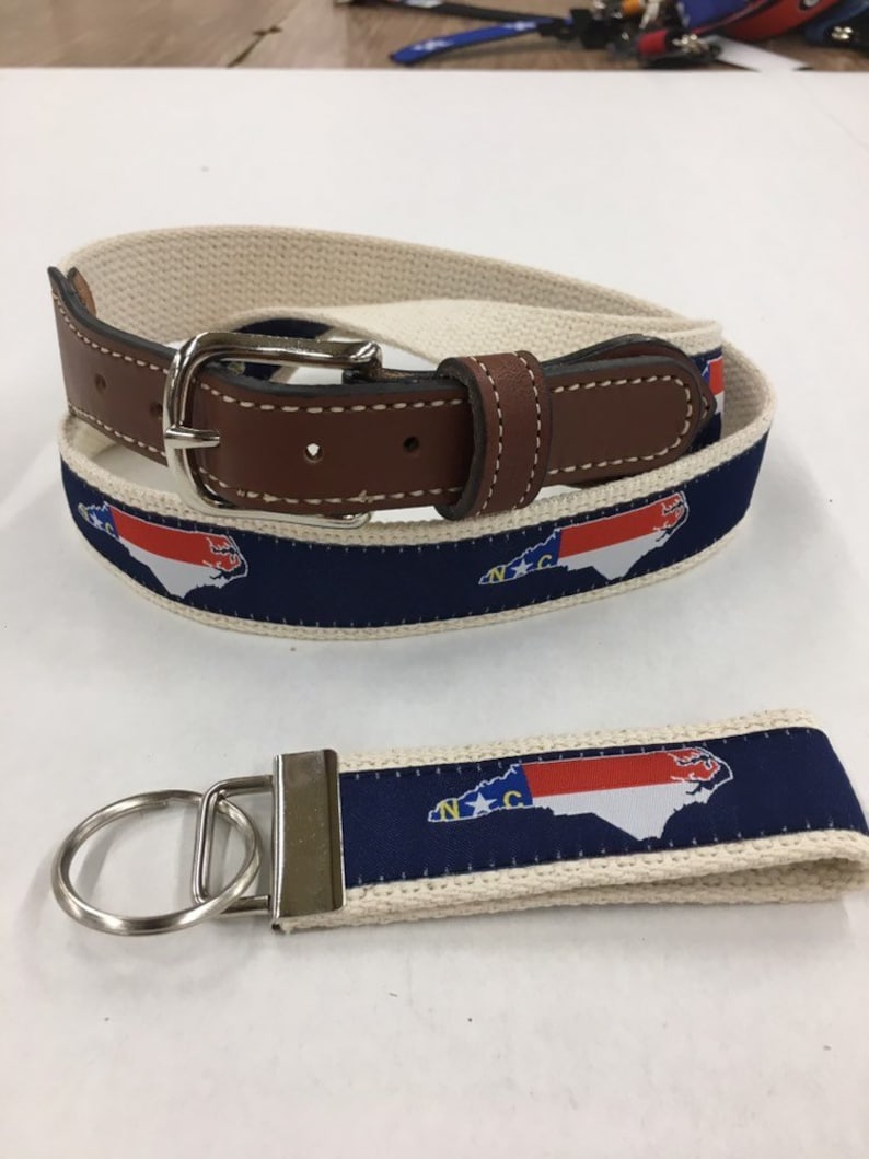 North Carolina State Flag Ribbon Cotton Web Leather Belt - Etsy