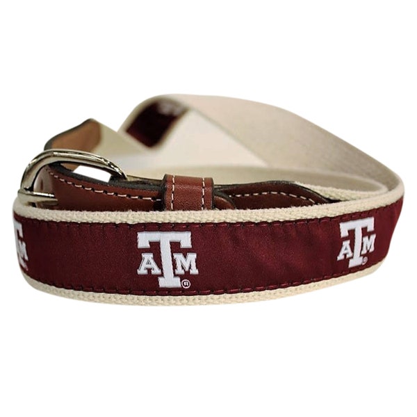 Texas A&M Cotton Webbing Belt | Leather Ends, Brass Buckle (Made in USA)