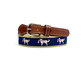 Patriotic Dog with American Flag Leather Belt, Made in USA