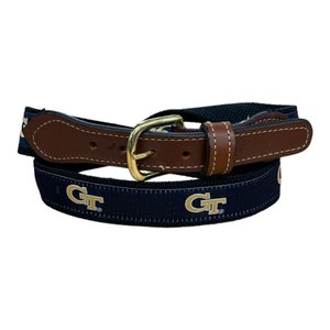 Georgia Tech GT  Men&#39;s  Web Leather Belt