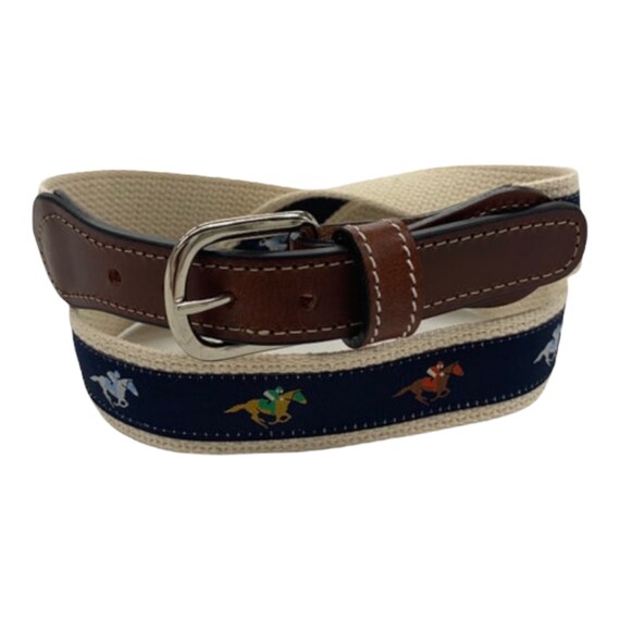 Embroidered race horse belt 34 A Day At The Horse Races Needlepoint Belt – Brewster Belt main image 4