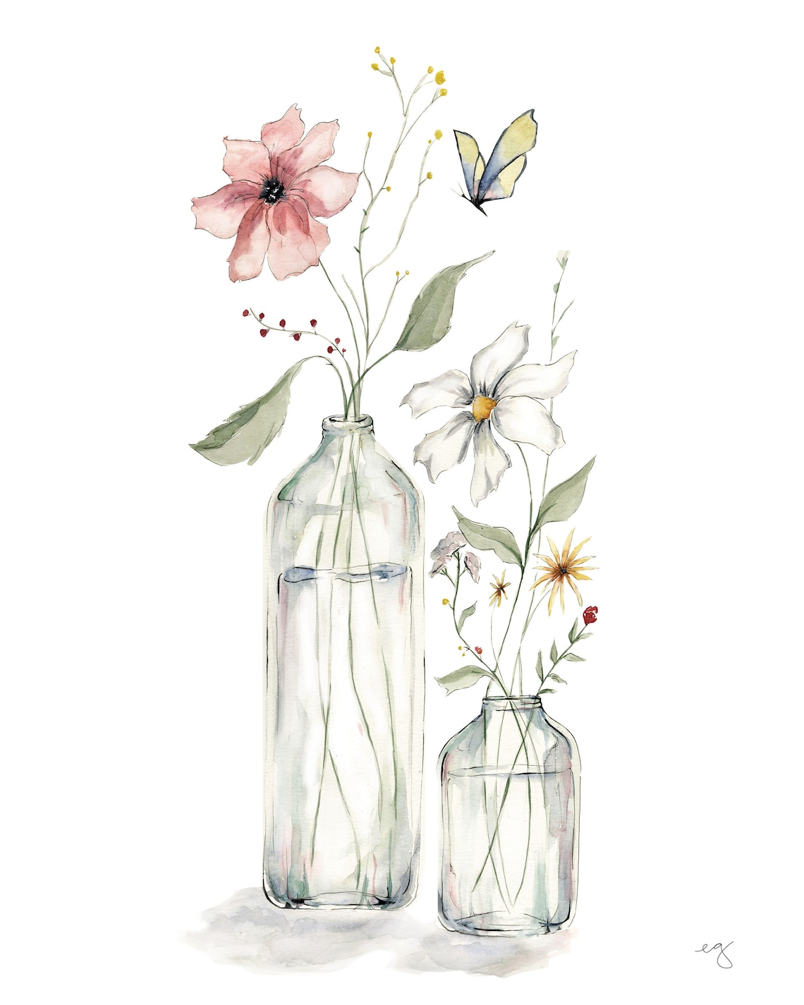 Watercolor Glass Vase Print Etsy