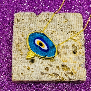 Evil Eye Blue Glass Gold Plated Silver Handmade Necklace