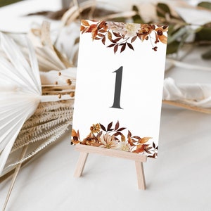Tischzahlen zur Hochzeit mit Blumen Print, Tischnummern floral, herbstliche Tischkarten, Sitzplan Trockenblumen | Autumn Garden