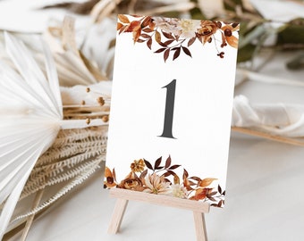 Table numbers for the wedding with floral print, table numbers floral, autumn place cards, seating plan dried flowers | Autumn Garden