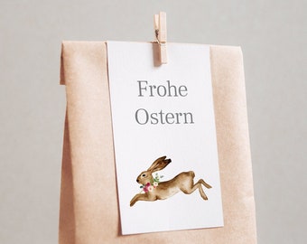 Karten Set Frohe Ostern, 8 Stück, Minikarten Osterhase mit Blumen, Osteranhänger Hase, florale Tischkarten | Blooming Spring