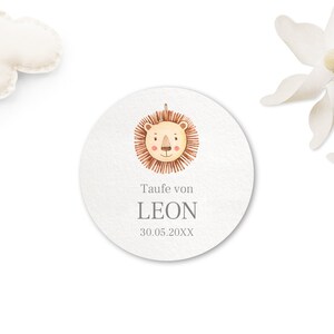 Aufkleber zur Taufe, Löwe, personalisierbare Taufeaufkleber, 40mm, Taufeinladung im Boho Stil, Taufe Sticker Neutral | Boho Nursery