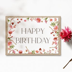 Glückwunschkarte zum Geburtstag Wildblumen pink, Karte Happy Birthday mit floralem Print, Faltkarte A6, Geburtstagskarte | Fragrant Garden