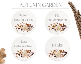Hochzeitsaufkleber Herbst Blumen Erdtöne, 40mm, herbstliche Sticker für Gastgeschenke, Hochzeit im Boho Stil | Autumn Garden