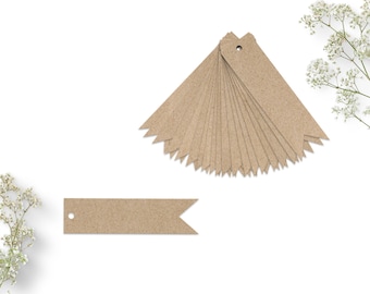 Gift tags flags, pendants made of recycled kraft paper, 2 x 7 cm, sustainable paper tags