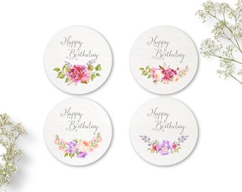 Sticker Happy Birthday Flowers, Motif of Choice, 40 mm, Birthday Gift Sticker, Planner Sticker Watercolor