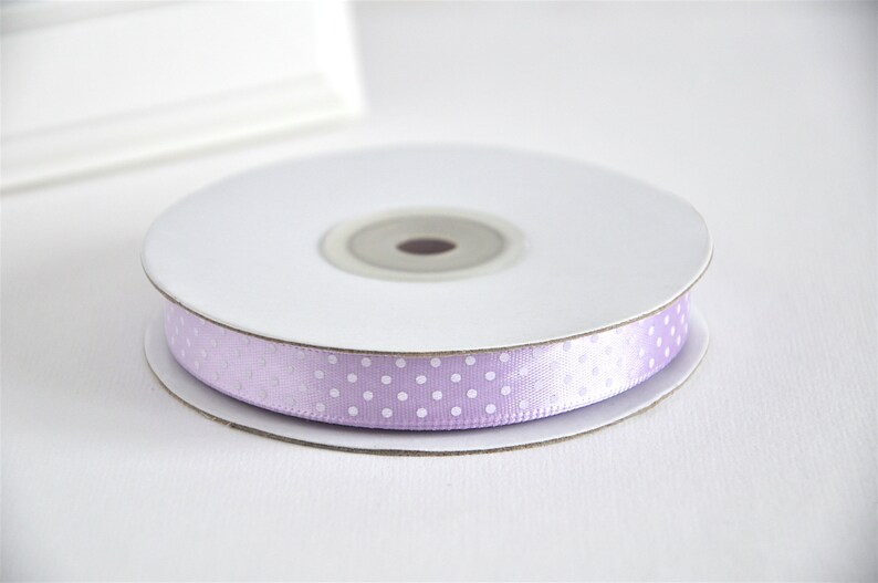 25 m satin ribbon lilac dots, 12 mm 0.15 EUR/meter image 3