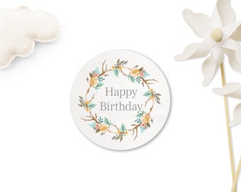 Happy Birthday Aufkleber Geweih, Geburtstagsaufkleber im Boho Stil, Sticker Set, 40mm, Geschenkaufkleber Geburtstag | Happy Forest