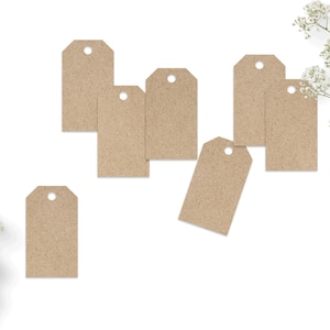 kleine Geschenkanhänger in Standard Form, blanko Tags aus Recyclingpapier, nachhaltige Papieranhänger, Etiketten Kraftpapier grau oder weiß