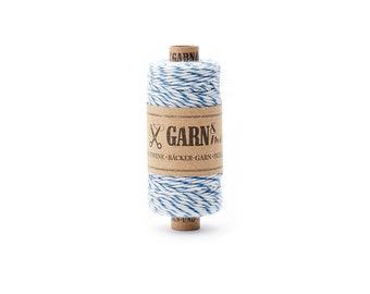 Bäckergarn aus Baumwolle blau weiß, zweifarbige Baumwollkordel, Band für maritime Hochzeitsdeko, Geschenkband Sommer, 45m