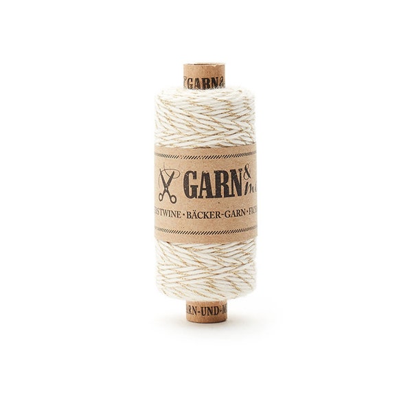 Bäckergarn gold naturweiß, zweifarbiges Geschenkband, festliches Bakers Twine, 45m, Baumwollkordel Weihnachten, Adventskalender